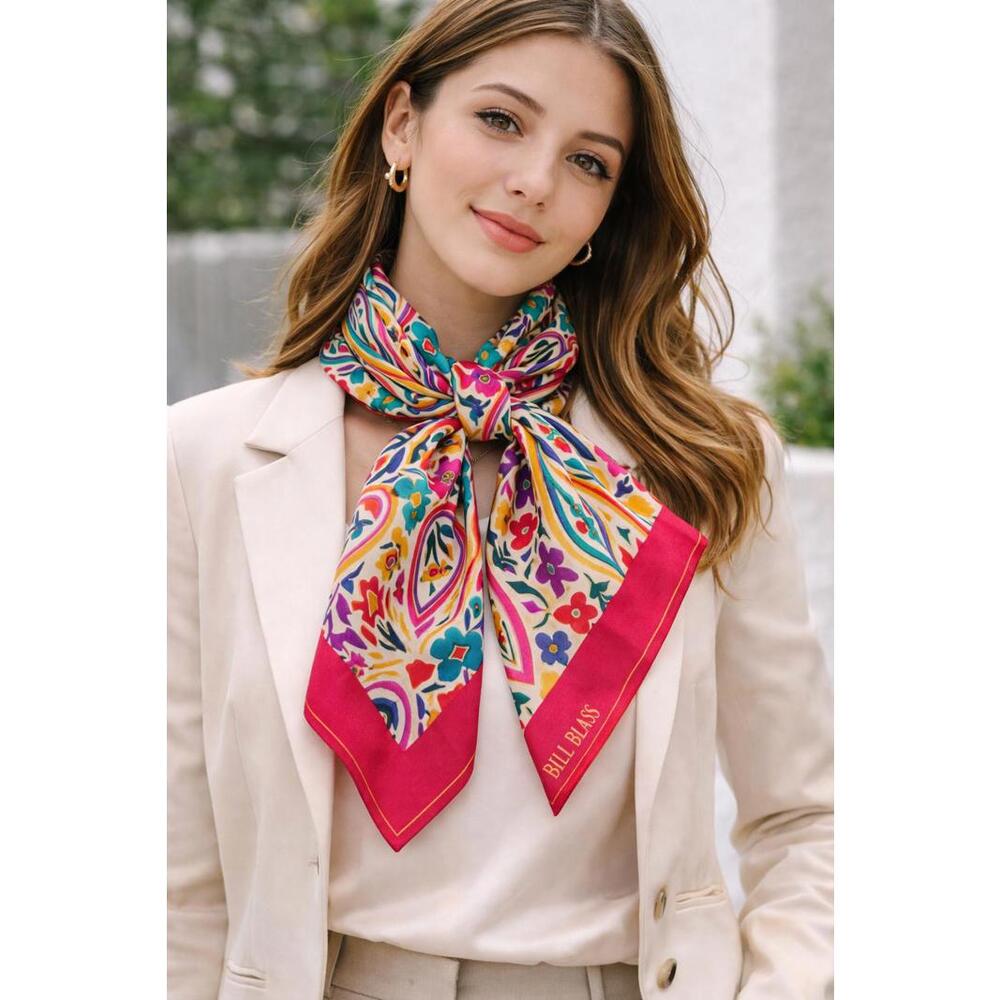 Vintage Bill Blass Colorful Kalamkari Print Paisley Floral Silk Scarf